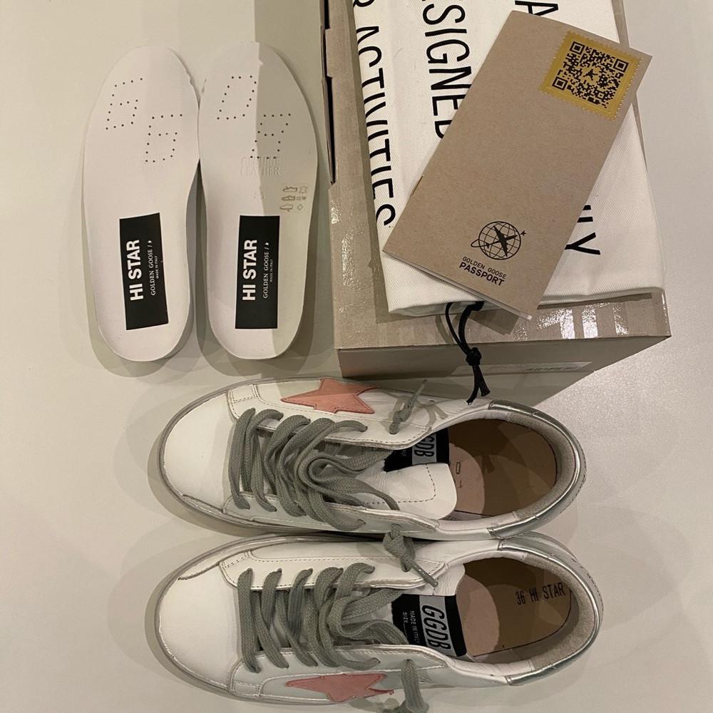 Golden Goose Hi Star White Leather/Pink/Silver 36 - Picture 8 of 9